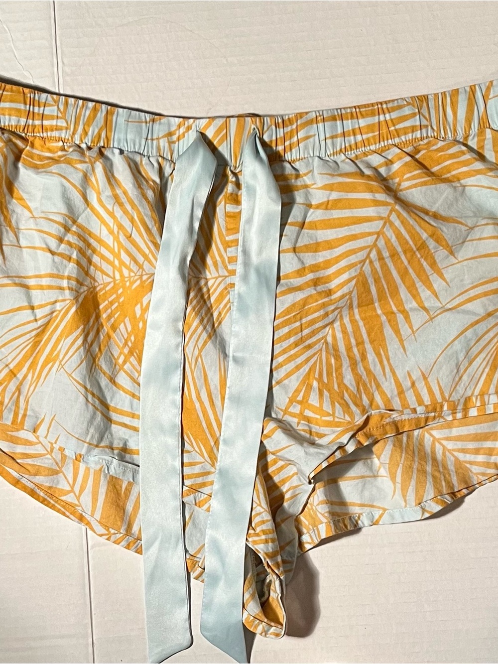 Victoria's Secret Light Blue and Yellow Palm-Print Athletic Lounge Shorts